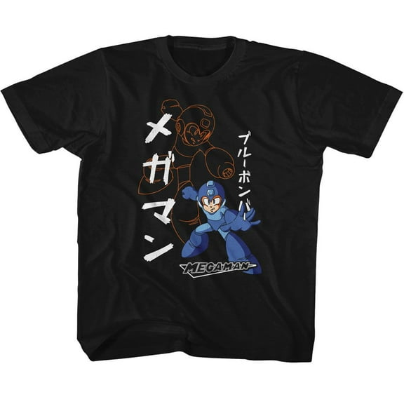 Mega Man Solid And Outline Black Youth T-Shirt Xl (18-20)