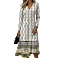 thumbnail image 2 of BOMYJESK Summer Dress Smocked Flowy Wrap Crossover V Neck Midi Dresses Vintage Elegant Fall Dress Light Green S, 2 of 5