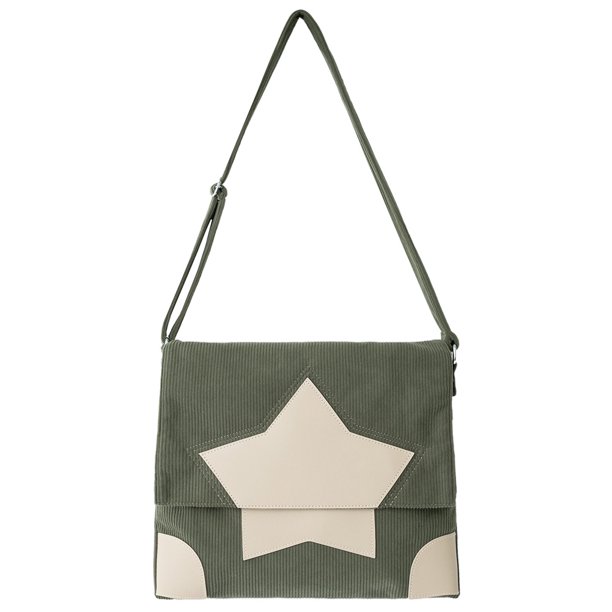 Bolso bandolera de pana de gran capacidad con estrella de moda, bolso para estudiantes con correa ajustable