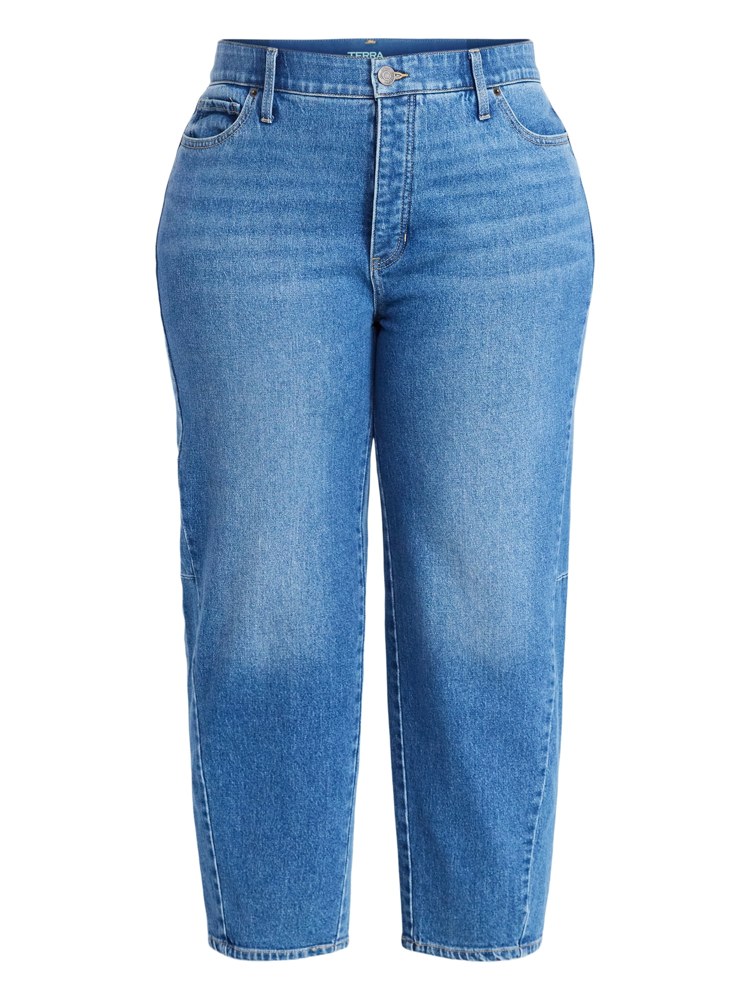 Terra & Sky Women's Plus Size High Rise Barrel Jeans, 28" Inseam, Sizes 16W-24W