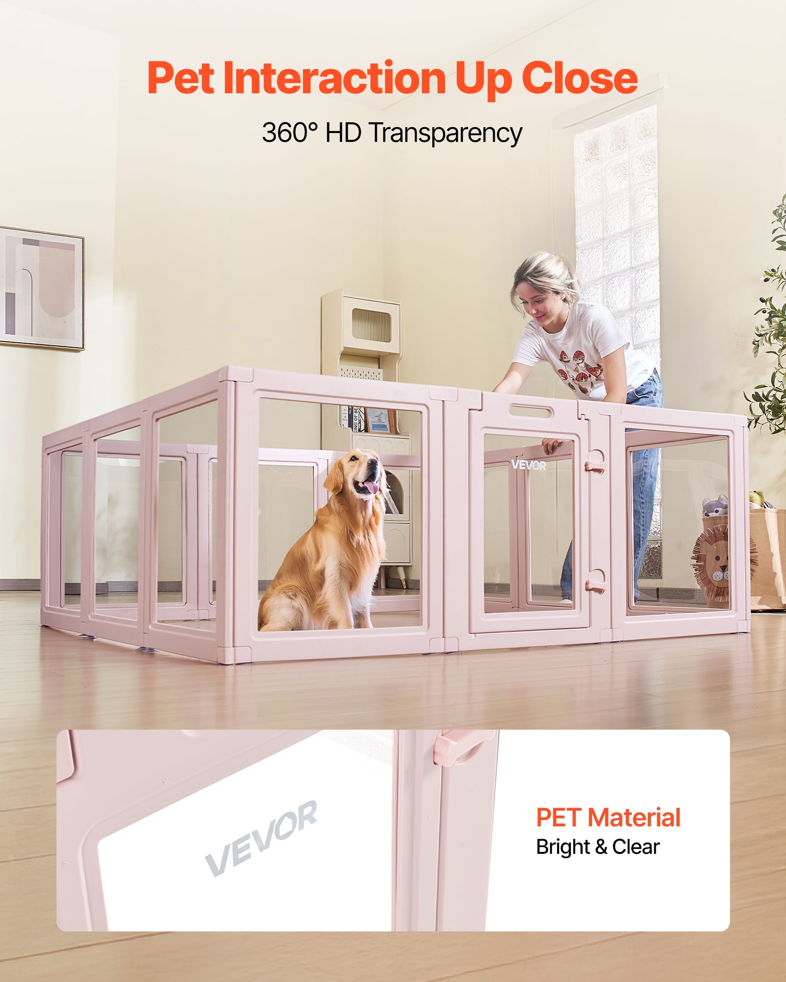 VEVOR Dog Whelping Box, 60x59x23 in Transparent Plastic Dog Whelping Pen for X-Large Sized Dogs,Waterproof Puppy Playpen with Windows & Door Lock,Easy to Clean,Durable Indoor Pet Dogs Cats Birth Kit