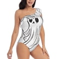 thumbnail image 3 of Cauagu Cute Ghost Simple Drawing Print Women's Sexy One Piece Swimsuits One Shoulder Ruffle Tummy Control Bathing Suit Slimming Swimwear-Large, 3 of 6