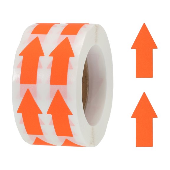 Arrow Sticker Labels 0.6x1.2 Inch 1 Roll Adhesive Arrow Shape Signs DIY Craft, 1000 Count/Roll Orange Red
