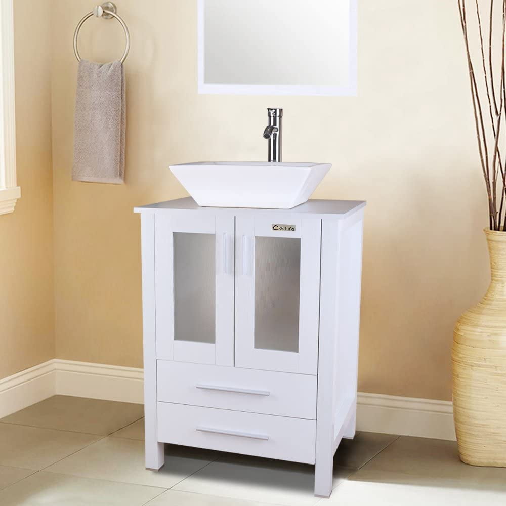 Eclife 16.25" Rectangular Ceramic Bathroom Sink Combo with Faucet 1.5 GPM and Pop up Drain Bathroom Bowl,White