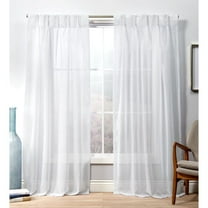 Exclusive Home Penny Sheer Embellished Stripe Grommet Top Curtain Panel Pair, 108" Length, Winter White