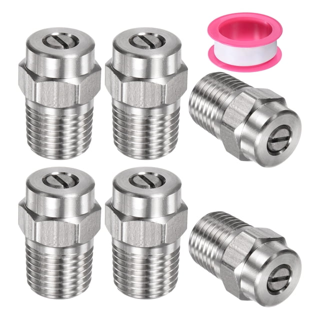 Boquillas de limpieza de superficie Uxcell 6 Pack - 25 Grados 1/4" NPT Macho para lavadoras a presión, acero inoxidable con cinta de sellado (orificio de 1.156 mm)