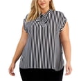 thumbnail image 1 of bar III Womens Neck Tie Striped Halter Blouse Top, black, Plus Size, 2X, 1 of 1