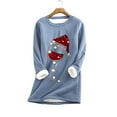 thumbnail image 2 of Clearance LYXSSBYX Plus Size Womens Winter Tops on Sale Women Thick Fleece Sweatshirt Christmas Print Velvet Warm O-neck Underwear Top, 2 of 3