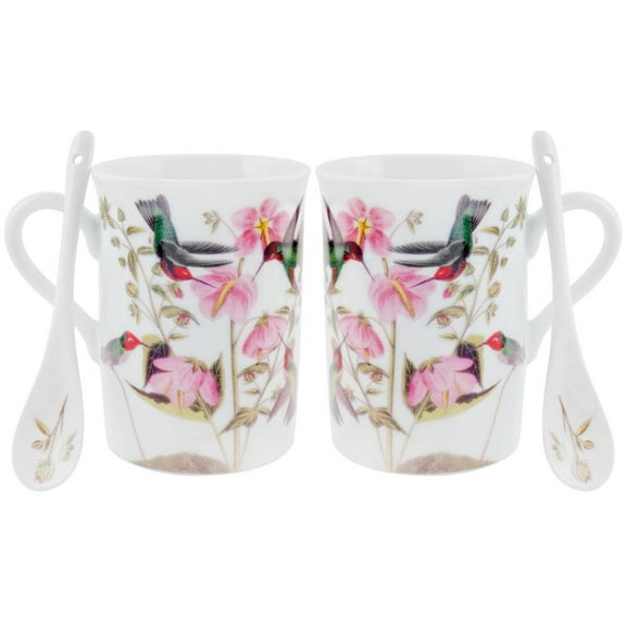 Anna's Hummingbirds In Flowers Set of Two Mugs With Spoons