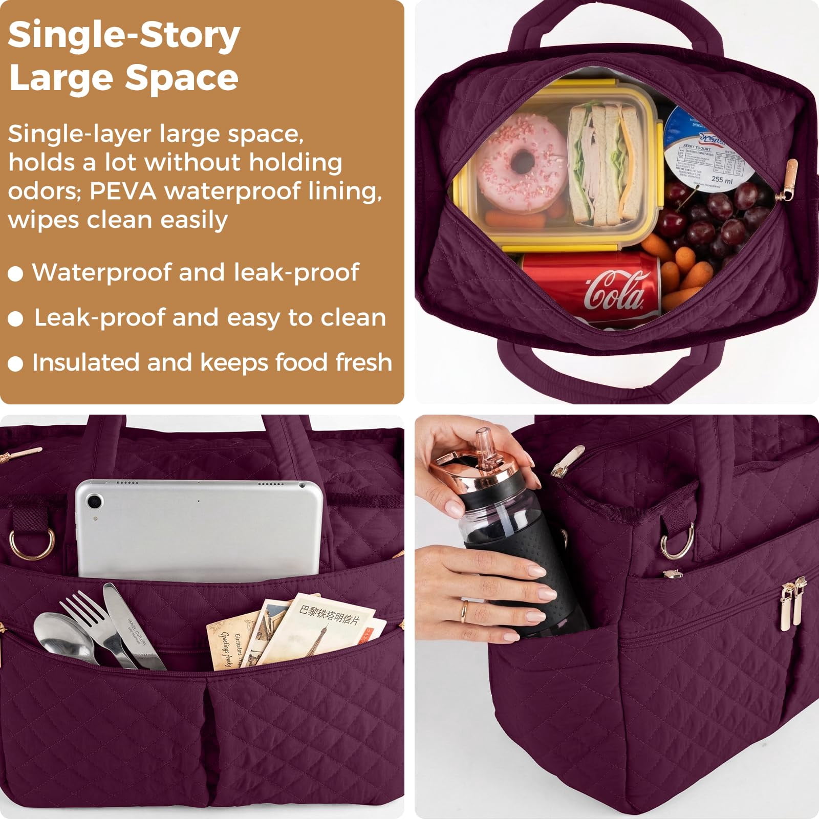 Extra-large Lunch Bag  Box Insulated For Women Tote Soft Cooler Work Outdoor Picnic Trips