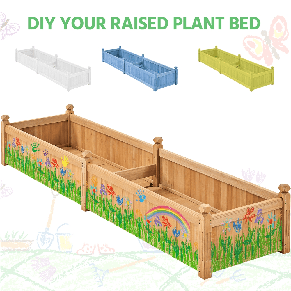 Easyfashion Wooden Raised Garden Bed Planter Box,Light Brown
