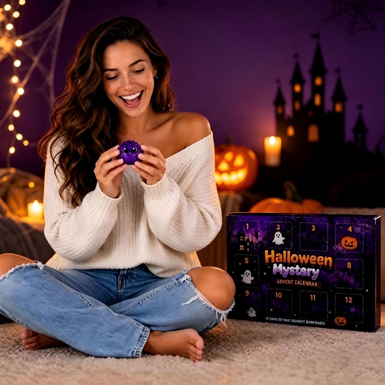 Crazy Fun RMS Halloween Dumpling Squishies Toys - Halloween Mystery Advent Calendar, 12 Days of Spooky Bao Bun Squishiesies Surprises with Glitter Fun, Stress Relief Toys for Adults
