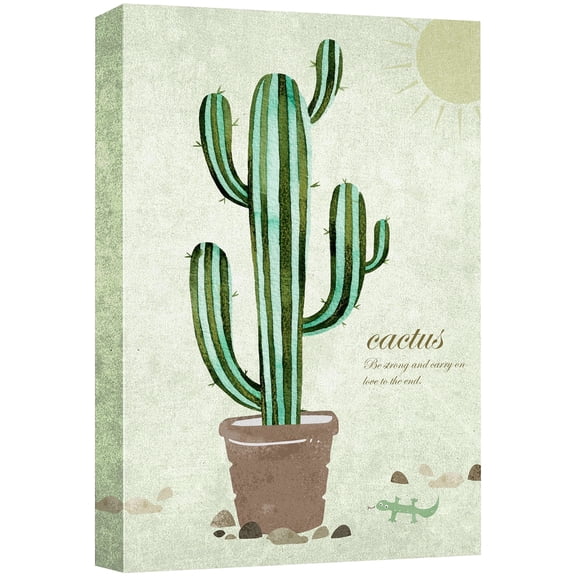 wall26 Canvas Print Wall Art Green Cactus & Sun with Motivational Quote Floral Plants Illustrations Realism Rustic Closeup Colorful Multicolor Ultra for Living Room, Bedroom, Office - 24"x36