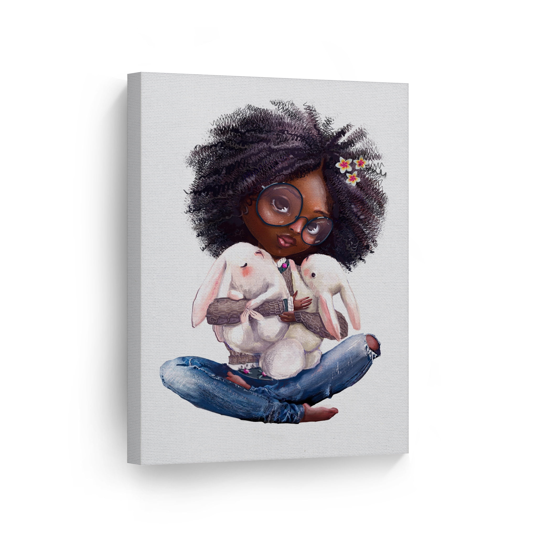Smile Art Design Curly Girl Afro African American Kid Girl Cuddle with