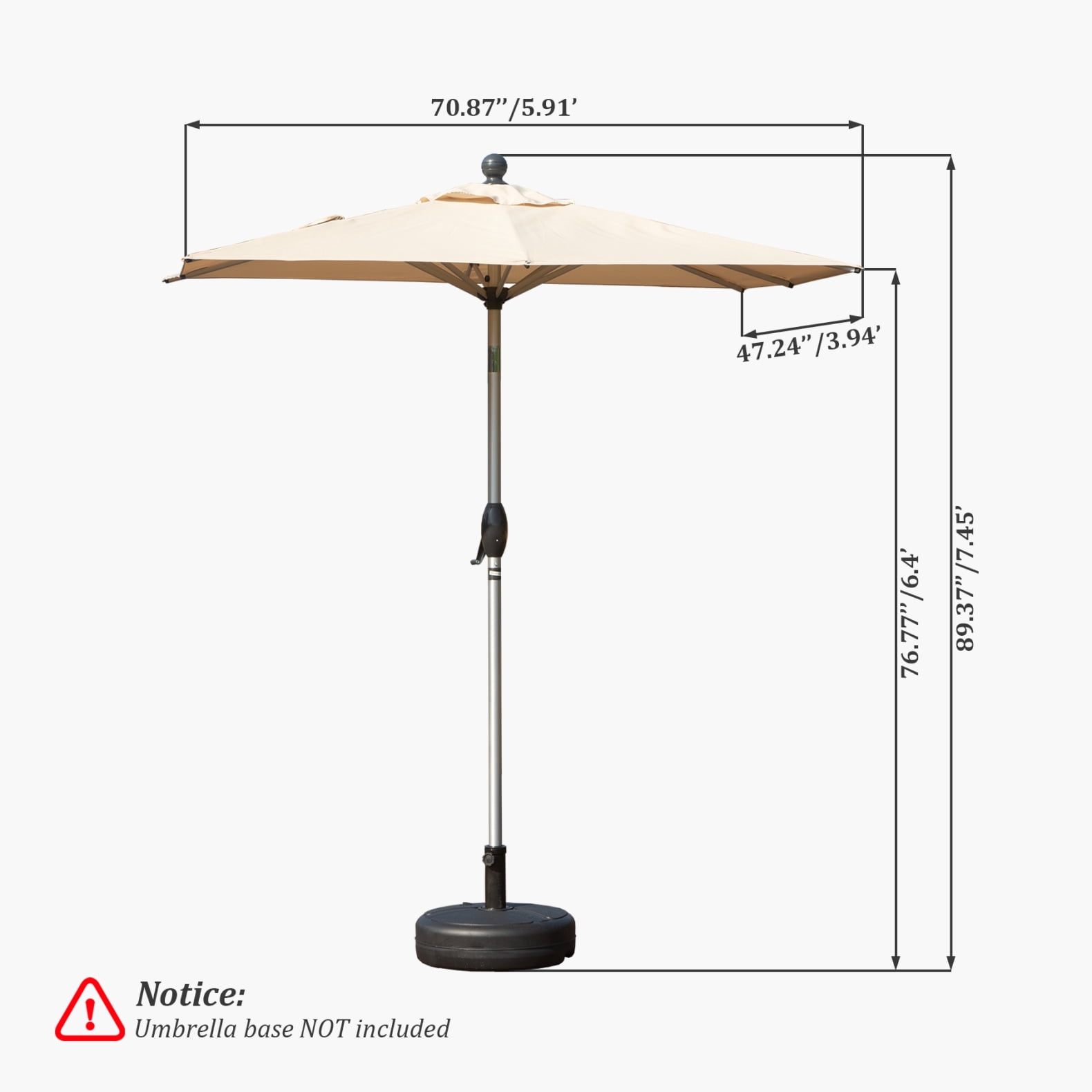 4'x6' Rectangle Patio Umbrella with Crank and Tilt - UV Resistant Outdoor Market Umbrella, Beige, Aluminum Frame 6 Reinforced Ribs for Pool Deck Garden, 250g Polyester Fade-Resistant Canopy