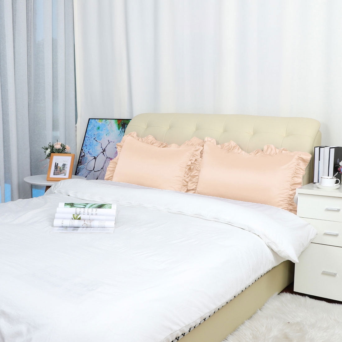 Unique Bargains 2-Piece Satin Ruffled Edge Pillowcases, Standard, Rose Gold
