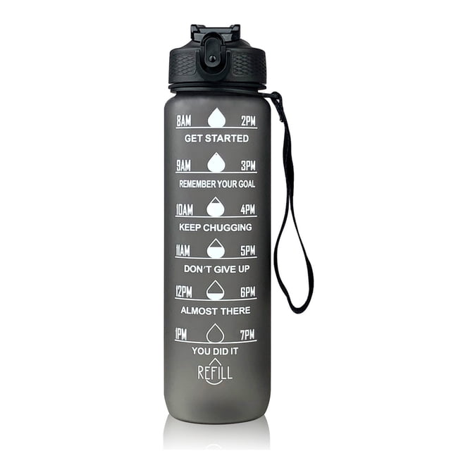 Botella deportiva Botella de agua motivacional de 1L con pajita y marcador de tiempo Botella deporti Tomshoo Botella deportiva