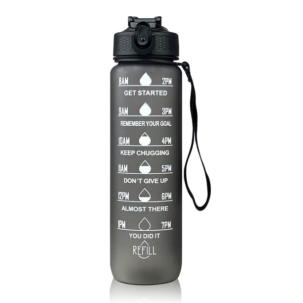 Botella deportiva Botella de agua motivacional de 1L con pajita y marcador de tiempo Botella deporti Tomshoo Botella deportiva