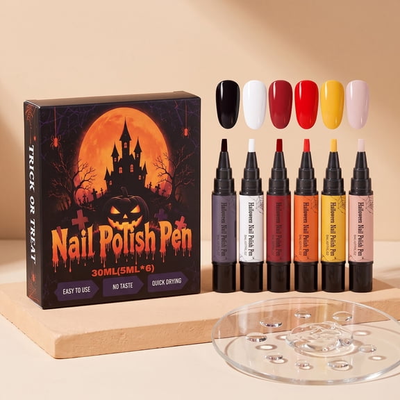Water Nail Polish Pen Set, 6 Colors Air Dry Nail Art Pens, No Lamp Needed, Control Brush Tip, 5ml, DIY Manicure Kit