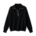 thumbnail image 3 of AVRNLIQ Womens Black Oversized Quarter Zip Ribbed Knit Pullover Sweater, Relaxed Fit Long Sleeve,Size L, 3 of 3