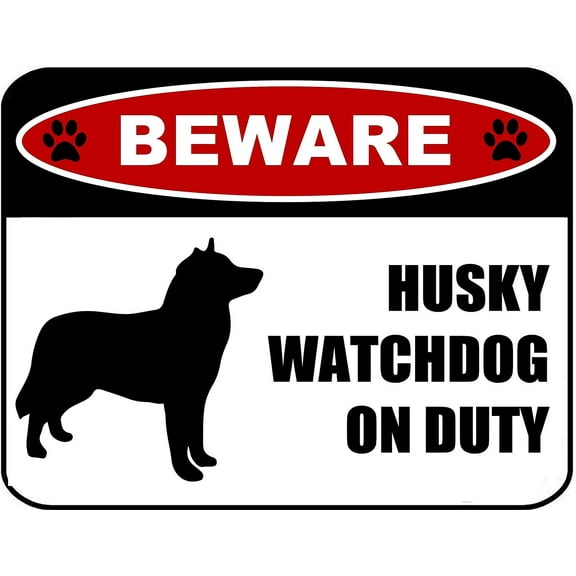 PCSCP Beware Husky Watchdog On Duty (Silhouette) 11.5 inch x 9 inch Laminated Dog Sign