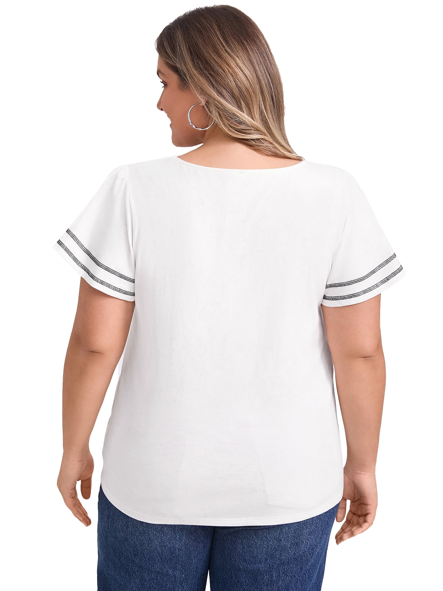 DARING DIVA Women's Plus Striped T Shirts Loose Fit Color Block Blouses 4X White