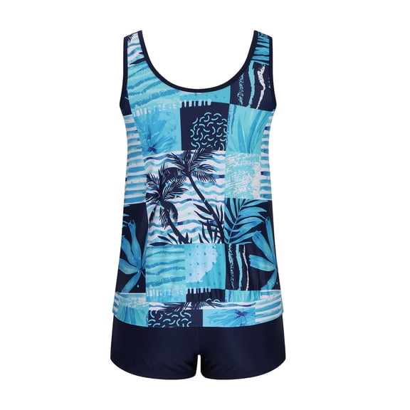 SELONE Tankini Tops for Women Modest Two Piece Bathing Suits High Waisted Beachwear Hawaiian Swim Beach Swimsuits Blue M