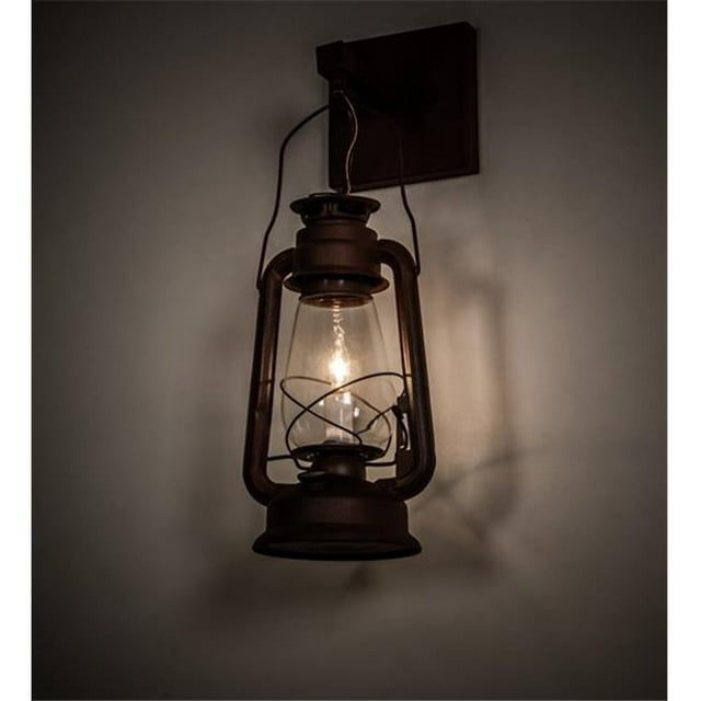 Meyda 215766 7 in. Miners Lantern Wall Sconce - Wrought Iron on Rust