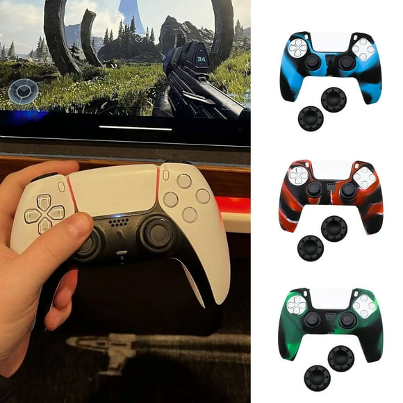 Neinkie Édition Samouraï Peau en Silicone Antidérapante Transparente pour Manette ps5, Étui de Protection Ergonomique en Caoutchouc Souple pour Manette ps5 avec Capuchons de Stick Blanc Transparent