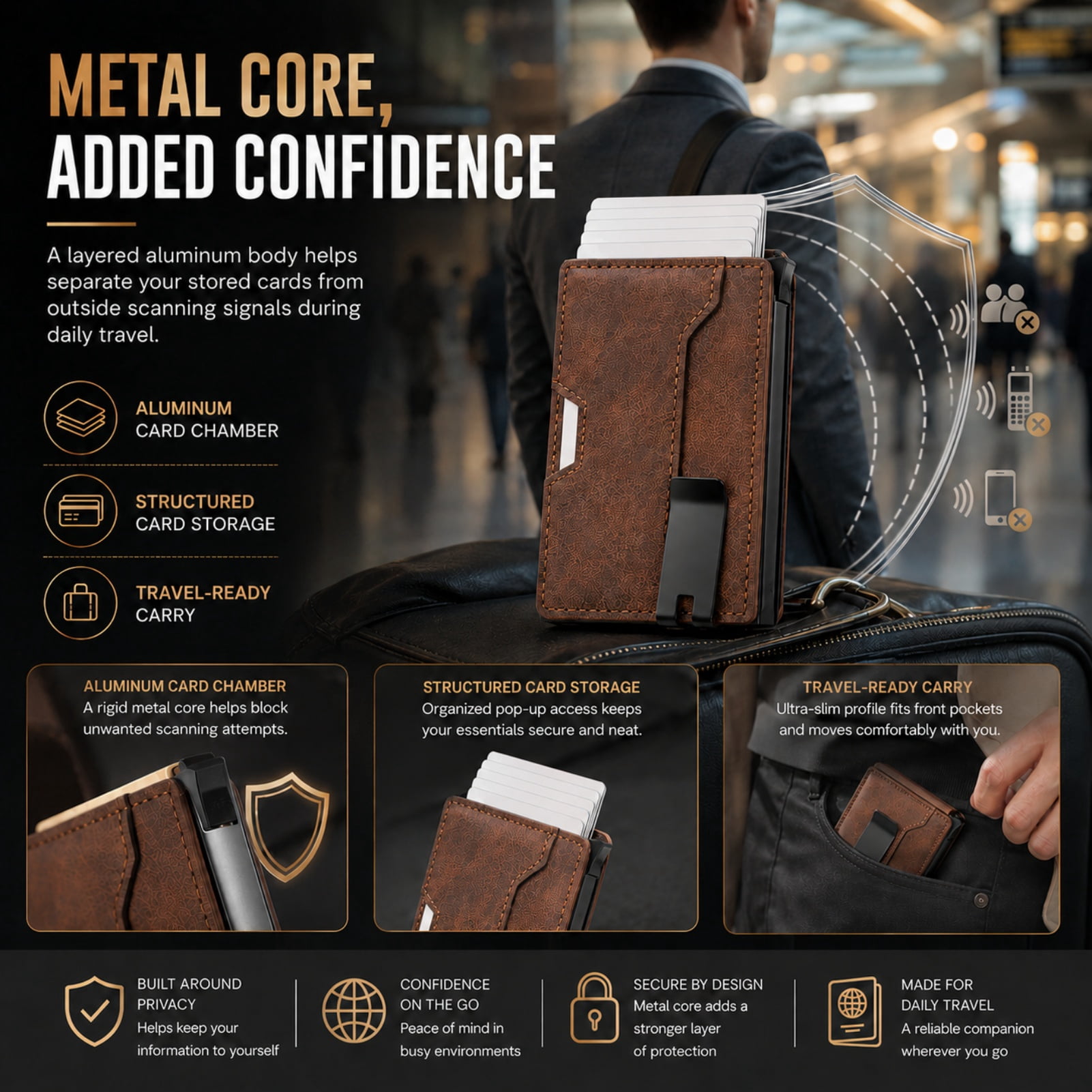 Lumanee Magvault Wallet, Lumanee Magvault Minimalist Wallet, Convenient Pop-Up Mechanism with Transparent Window, Signal Insulating Physical Layer, Ideal for Commuting and Travel