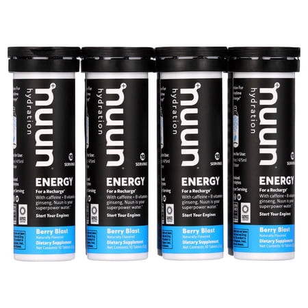 Nuun Hydration Energy Electrolyte Tablets + Caffeine  B Vitamins & Ginseng  Berry Blast  8 - 10 Count Tubes