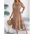 thumbnail image 4 of EASYBRA Women Off Shoulder Pleated Waist A Line Maxi Dress Short Sleeve Summer Casual Elegant Dress, 4 of 7