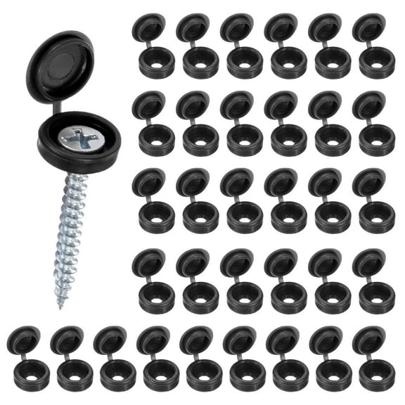 Uxcell 100-Pack Plastic Hinged Screw Covers Caps, 3mm Shutter Screws with Caps, Fold Screw Snap Covers, Washer Flip Screw Cover [Black]