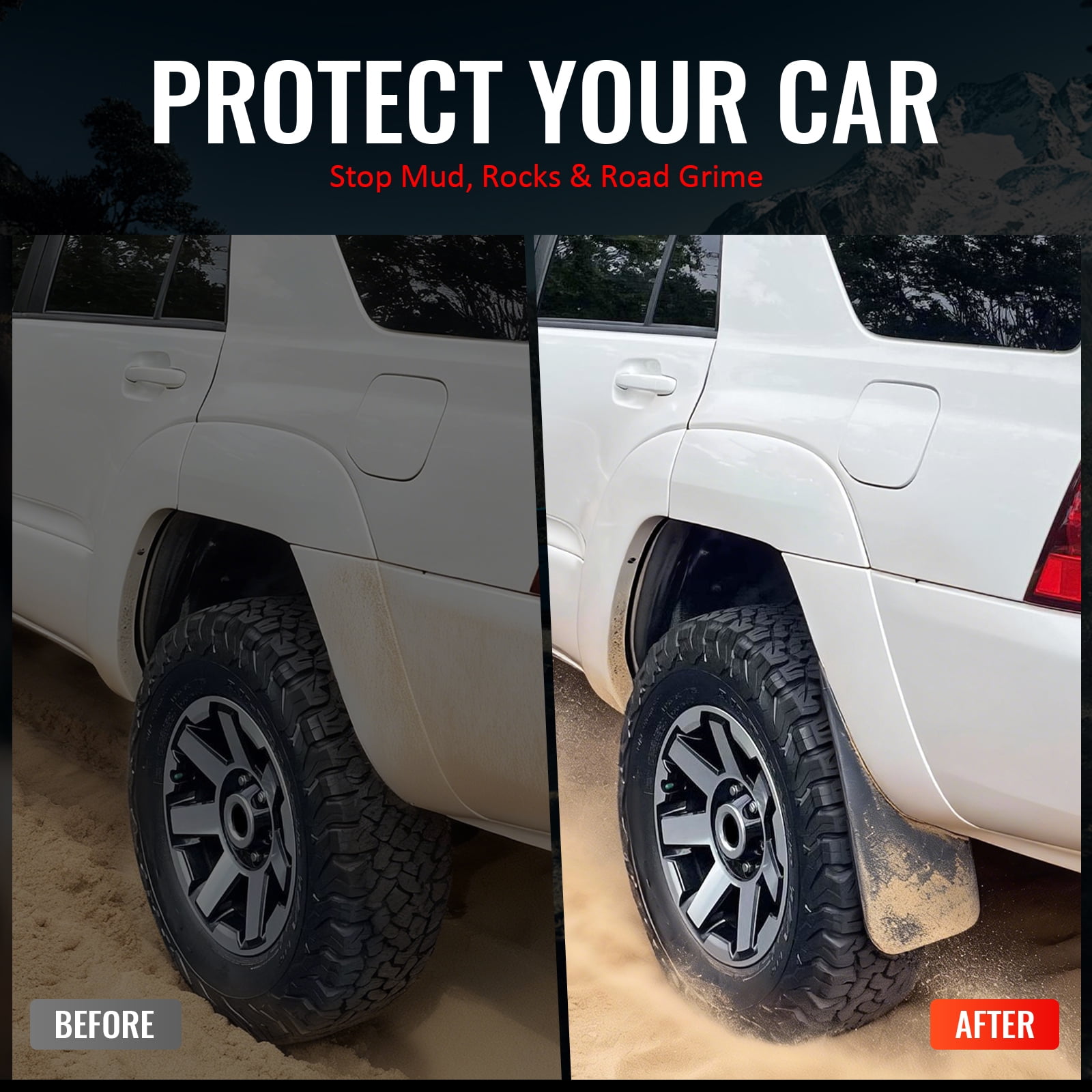 Ikon Motorsports 4PCS Front Rear Mud Flaps Wheel Arch Splash Guards MudFlaps For 2005-2009 Toyota 4Runner Limited & SR5, Black PP Polypropylene 7662