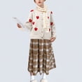 thumbnail image 5 of ASEIDFNSA Girls Plaid Skirt with Elastic High Waist Button Front Tiered Hem and A Line Fit (Brown,5-6 Years), 5 of 5