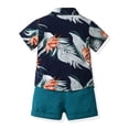 thumbnail image 3 of VNKIDY Boys Toddler 2 Piece Casual Outfit Short Sleeve Button Down Casual Fashion Print Shirt With Bow Tie Matching Solid Color Shorts For Summer Casual Wear Blue 6-9 Months, 3 of 6