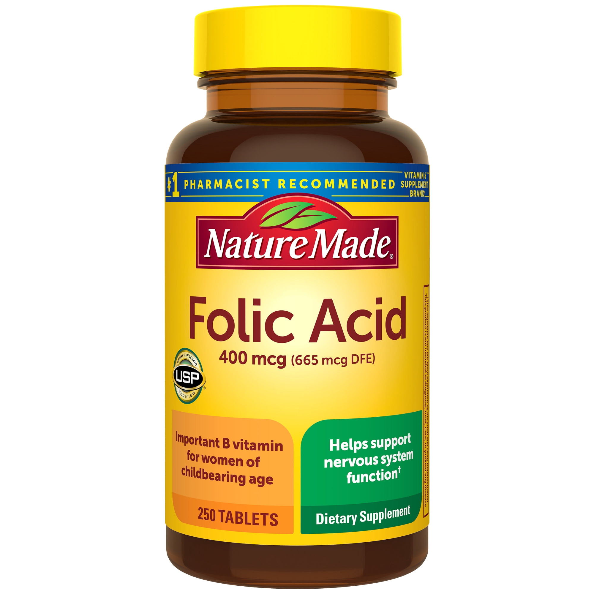 Nature Made Folic Acid 400 mcg (665 mcg DFE) Tablets, Dietary Supplement, 250 Count