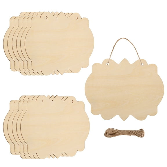 Uxcell Unfinished Hanging Wood Sign Blank with Ropes 6"x5" Unfinished Wood Crafts Boards Wooden Plaques for Crafts DIY Painting Burning Carving Door Wall Decoration, Style 9, Pack of 12