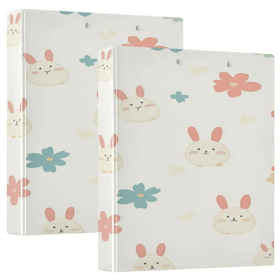 WOBOGO Cute Rabbit Pattern File Folders Extra Large Capacity to Hold 200 Sheets of Documents Hard Shell Ring Binder for School Home Office