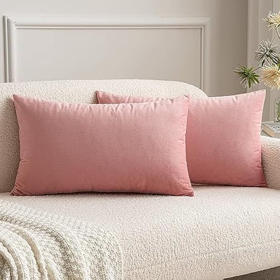 Eryueer Velvet Cushion Covers Soft Decorative Square Throw Pillow Case Pillowcases for Livingroom Sofa Bedroom with Invisible Zipper 12"x20" 30cm x 50cm 2 Pieces Dusky Pink
