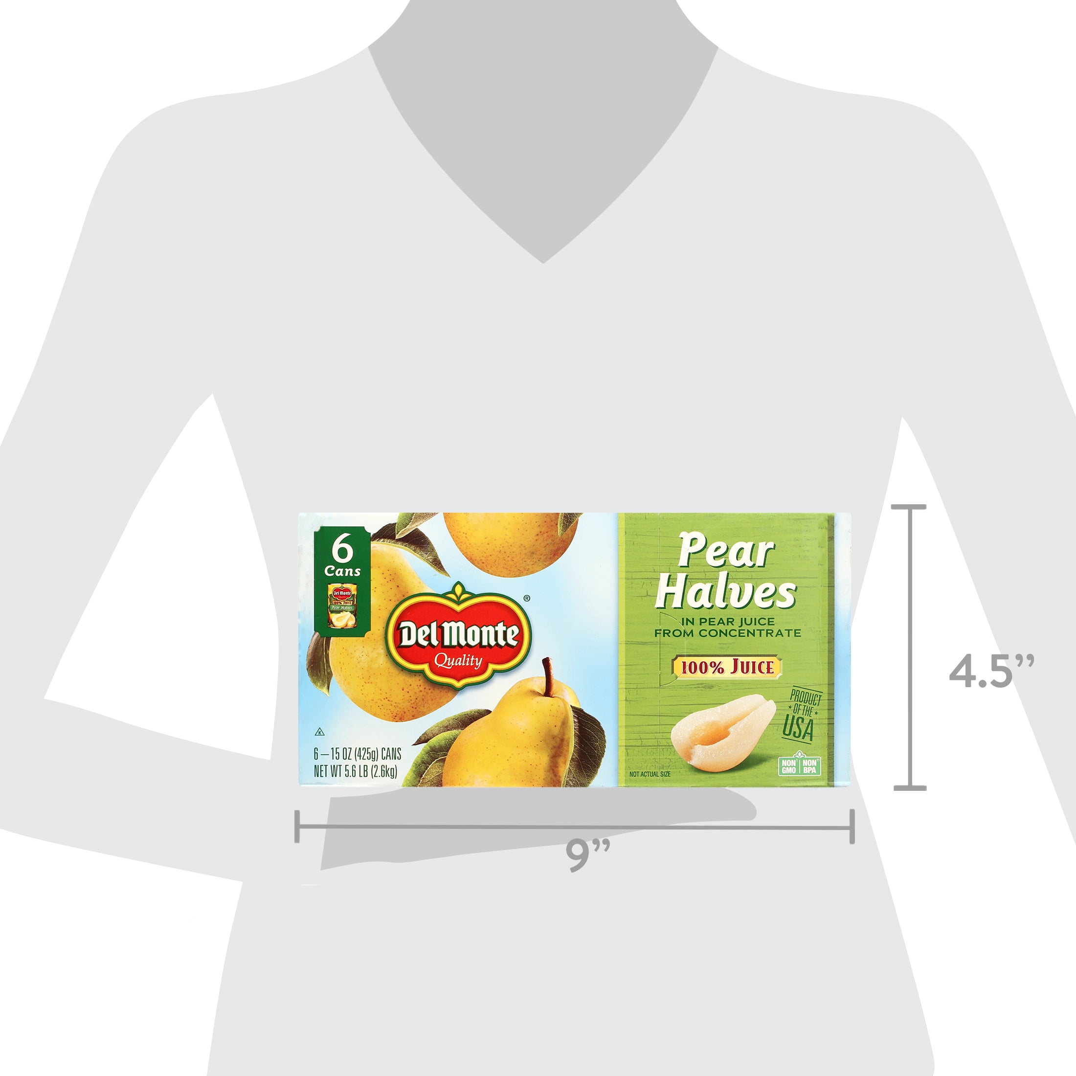 (6 Cans) Del Monte Canned Pear Halves, 100% Juice, 15 oz
