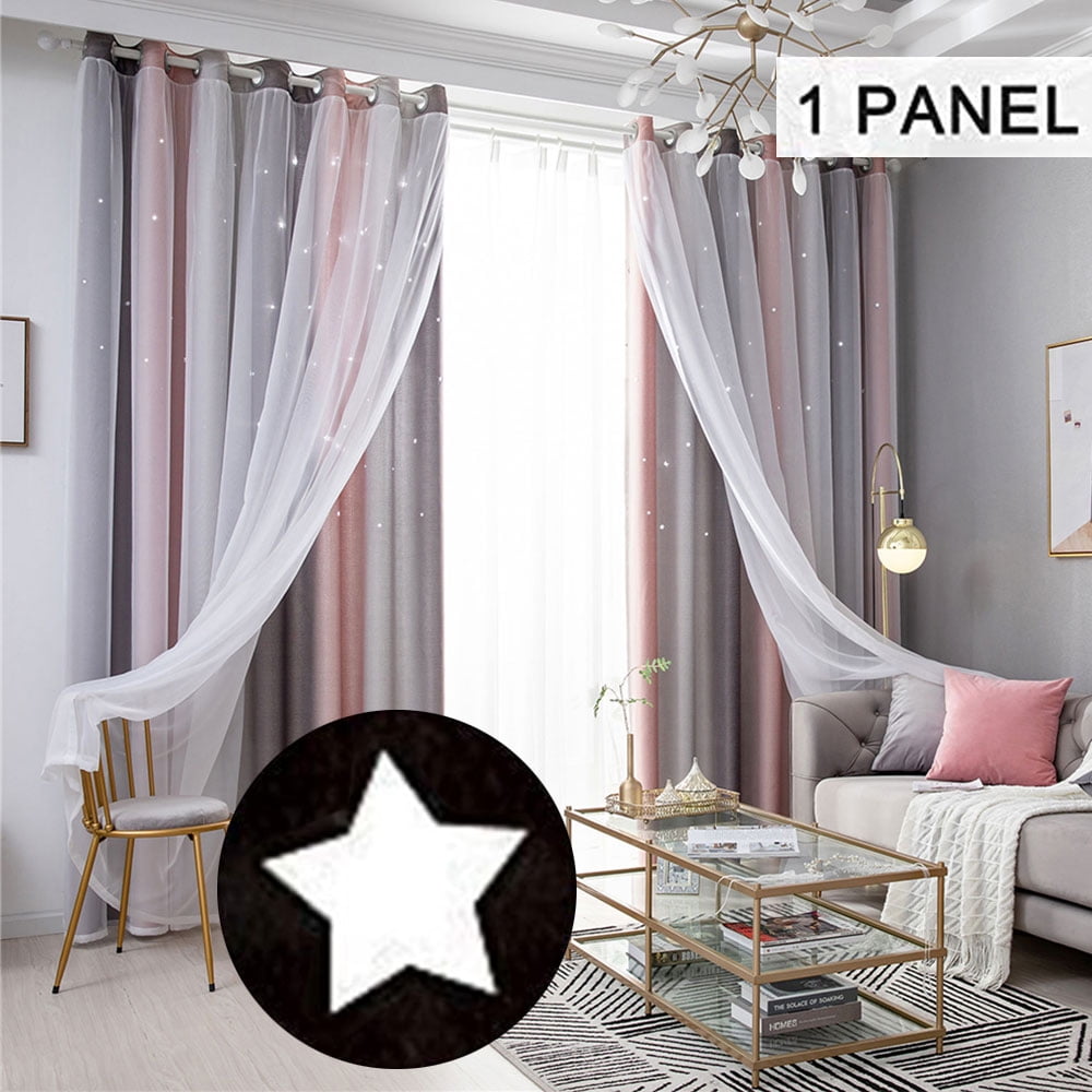 UKAP Gray Pink Double Layer Blackout Window Curtain Thermal Insulated  Window Drapes Grommet Room Darkening Curtain Gradient Color Curtain Valance  For Kids Girl Bedroom-52