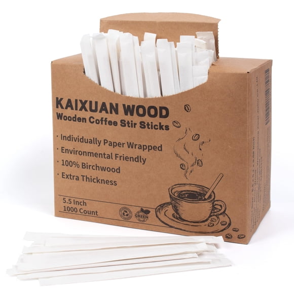 Mélangeurs à Café 1000 Pcs Emballés Individuellement Mélangeurs à Café en Bois - Bâtonnets Jetables en Bois de 5,5 Pouces pour Café, Cocktail et Boissons Chaudes