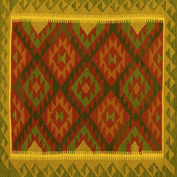 Ahgly Company Indoor Square Oriental Yellow Traditional Area Rugs, 8' Square
