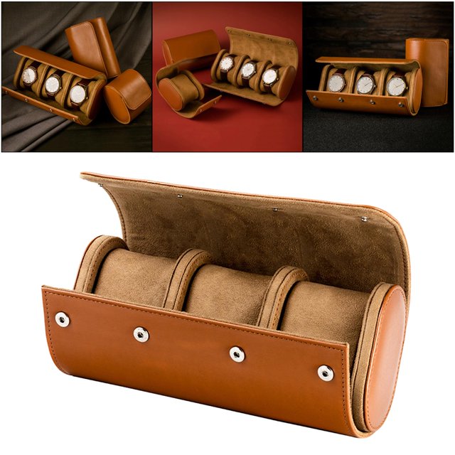 Caja de reloj para hombre-soporte de accesorios de material cuero PU para reloj de , s y puños-organizador de almacenamiento y exhibición de la 3 ranuras Salvador ver vitrina