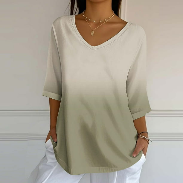 mfyjkho Tops Para Mujer, Blusa Holgada Informal Con Estampado Para Mujer, Manga 3/4 Y Cuello En V Tops De Gimnasio Para Mujer Xxl