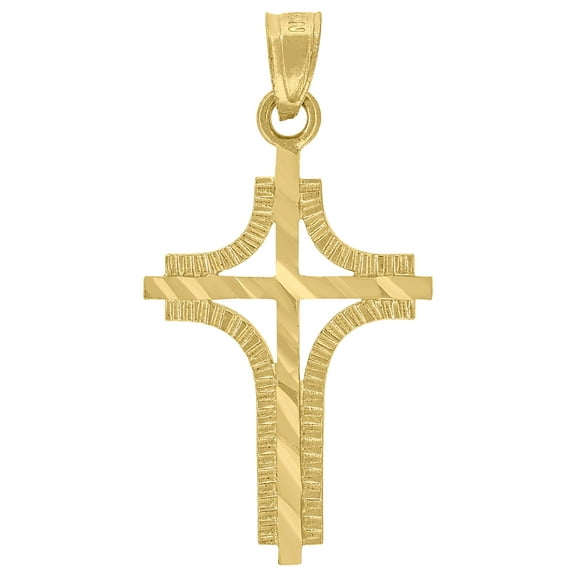 10kt Real Yellow Gold Unisex Diamond-Cut Cross Religious Charm Pendant