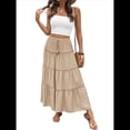 thumbnail image 1 of Falda Larga de Verano para Mujer, con Volantes, Corte A, Elástica, Cintura Alta, Plisada y , para Playa Caqui M, 1 of 10