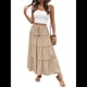 thumbnail image 1 of Falda Larga de Verano para Mujer, con Volantes, Corte A, Elástica, Cintura Alta, Plisada y , para Playa Caqui L, 1 of 10
