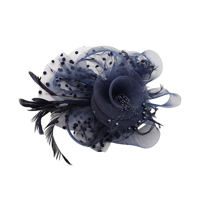 Jumpingount Tocado de diadema de plumas de flores con clip de plumas de malla de flores, ligero y fácil de llevar mezclado Accesorio para el cabello azul oscuro